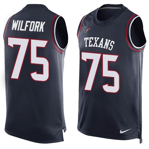 Texans #75 Vince Wilfork Navy Blue Team Color Men's Stitched NFL Limited Tank Top Jersey